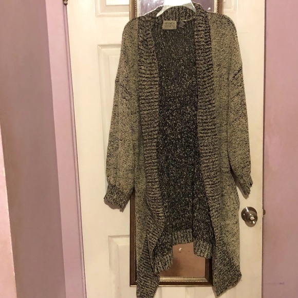 Warm Cozy Grey Knit rainy day Rustic Long Chunky Basic Cardigan Sweater Pockets - Picture 1 of 16